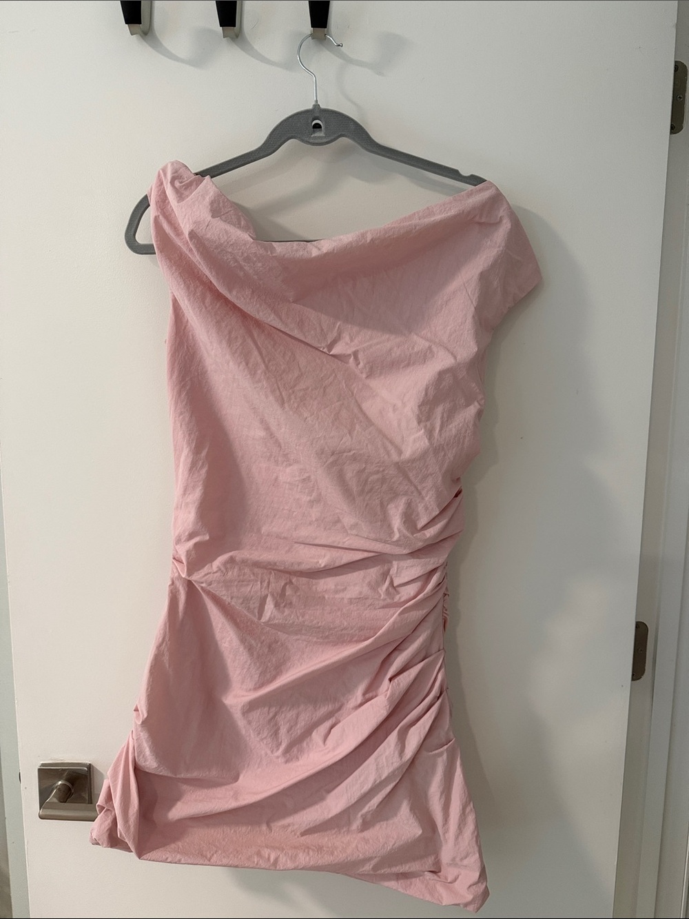 Paris Georgia One-Shoulder Ruched mini Dress in Light Pink
